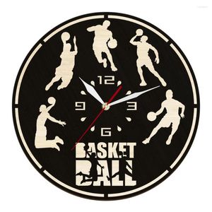 Relojes de pared, reloj de movimiento de lanzamiento de regate de baloncesto para hombre, pelota de cueva, deporte, jugador de madera cortado con láser, relojes de decoración para el hogar