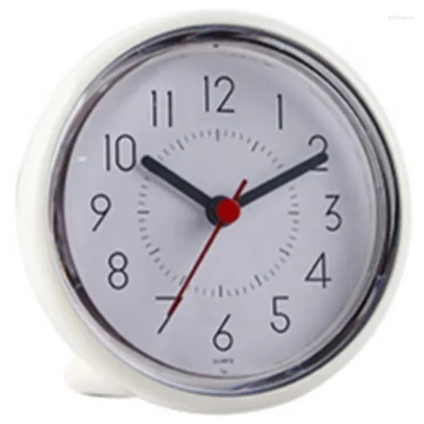 Horloges murales horloge de salle de bain imperméable aspirant tasse de silent non coche avec stand pour la chambre de bureau de la chambre à domicile (4 pouces blanc