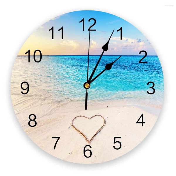 Horloges murales plage sable amour PVC horloge Design moderne décor à la maison chambre silencieuse heure montre pour salon