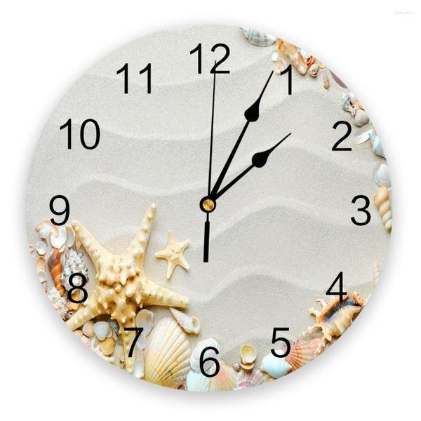 Horloges murales plage sable vagues étoile de mer coquille conque salon horloge ronde décor maison chambre cuisine décoration