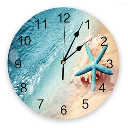 Horloges murales plage mer été thème étoile de mer bleu grande horloge salle à manger Restaurant café décor rond silencieux décoration de la maison