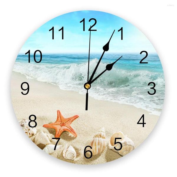 Relojes de pared, reloj de concha de estrella de mar para la playa, decoración del hogar para sala de estar, reloj de decoración de mesa de cuarzo silencioso redondo grande para dormitorio