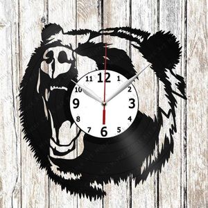 Horloges murales Bear Record Clock Home Art Decor Unique Design Handmade Original Gift Black Exclusive Fan