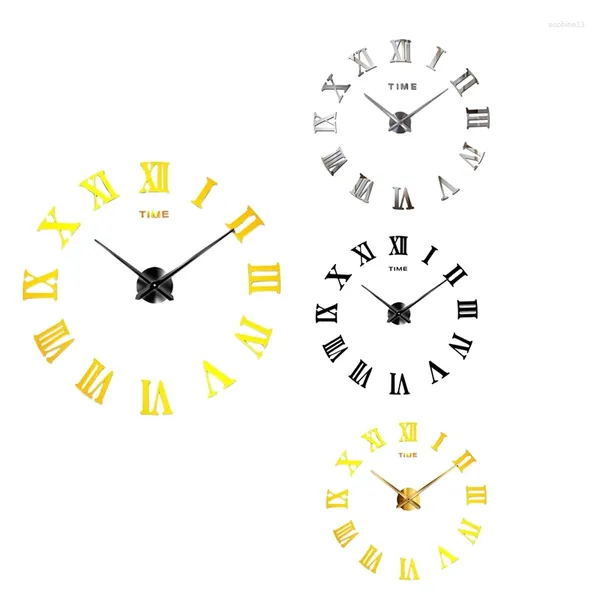 Horloges murales Beau-grand kit d'horloge de bricolage 3D Quartz avec miroir numéro romain pour la maison salon chambre bureau décor