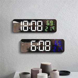 Horloges murales Chambre Table Miroir électronique Réveil LED Affichage numérique Montre Date Heure Température Humidité Suspendue