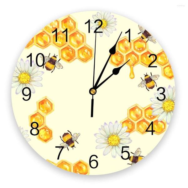 Horloges murales abeille miel fleur jaune horloge moderne pour la décoration de bureau à domicile salon salle de bain décor aiguille montre suspendue