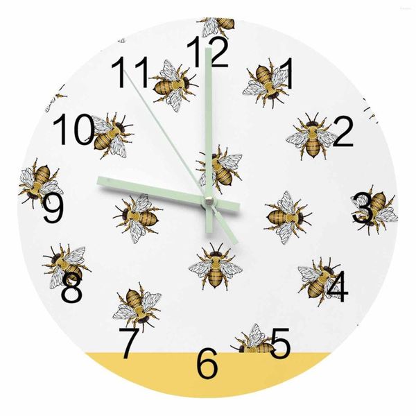 Relojes de pared con puntero luminoso amarillo, insectos, abeja, adornos interiores para el hogar, decoración redonda silenciosa para sala de estar, dormitorio y oficina