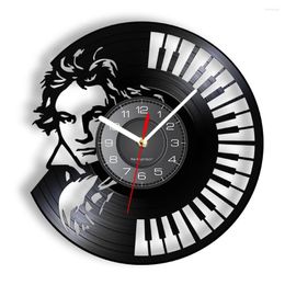 Wandklokken Beethoven Portret Art Piano Toetsenbord Klok Vintage Record Symfonie Klassieke Muziek Liefhebbers Gift