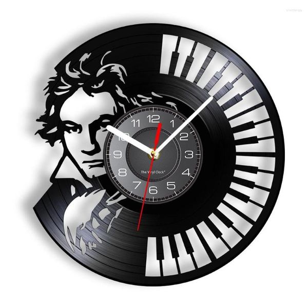 Horloges murales Beethoven Portrait Art Piano Clavier Horloge Vintage Record Symphonie Classique Amoureux De La Musique Cadeau