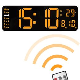Horloges murales Grand réveil numérique LED avec calendrier et affichage de la température pour la décoration de bureau de table de salon de chambre à coucher 231122