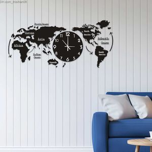 Wandklokken Groot Wereldkaart Klok Creativiteit Modern Woonkamer Wanddesign Wandhorloge Wereld Kwarts Stille Woonkamer Oversized Klok Z230711