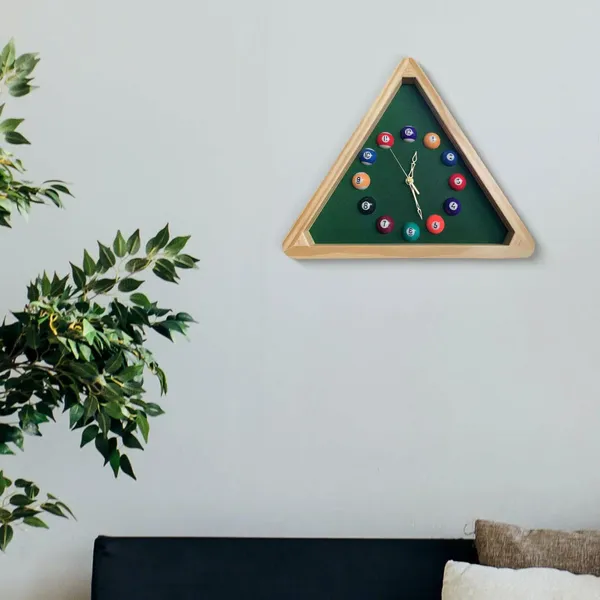 Relojes de pared Billar Reloj de bola de billar Decorativo Versátil Mesa triangular de 14 pulgadas para el juego de dormitorio de la habitación de la oficina en casa