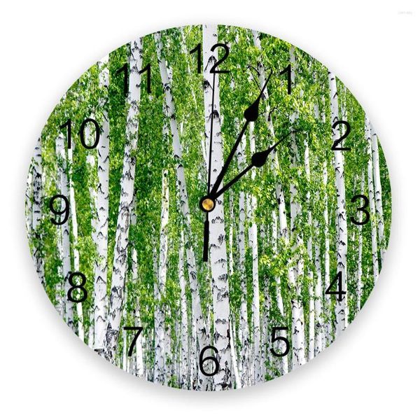 Relojes de pared abedul bosque árboles parque dormitorio reloj grande moderno cocina comedor relojes redondos sala de estar reloj decoración del hogar