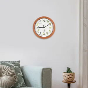 Horloges murales Horloge d'oiseau avec son qui chante rond chantant décor suspendu pour étagère table salon cuisine