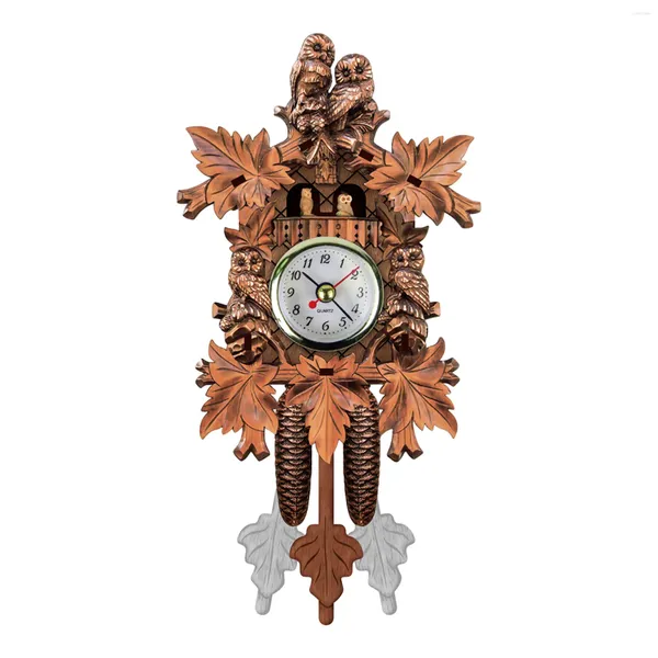 Relojes de pared Bird Time Bell Swing Reloj despertador Estilo de imitación de madera con diales fáciles de leer Fácil de leer