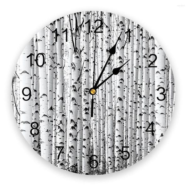 Horloges murales noir et blanc bouleau arbre horloge Design moderne rond intérieur bureau à domicile salon décor silencieux