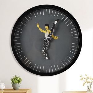 Horloges murales horloge noire Bruce Lee Style chinois décorations pour la maison ersonalité horloge ronde créativehorloges murales