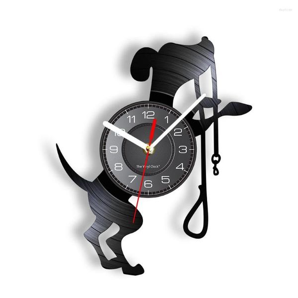 Horloges murales noir chien Record silencieux horloge à Quartz chiot animal de compagnie décor à la maison suspendu montre Design moderne disque artisanat