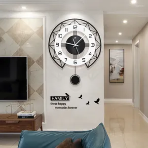 Wandklokken Zwart Wit Moderne Klok 3D Holle Ontwerp Slinger Stille Metalen Aanwijzer Display Ronde Hangende Horloge Woonkamer Decor