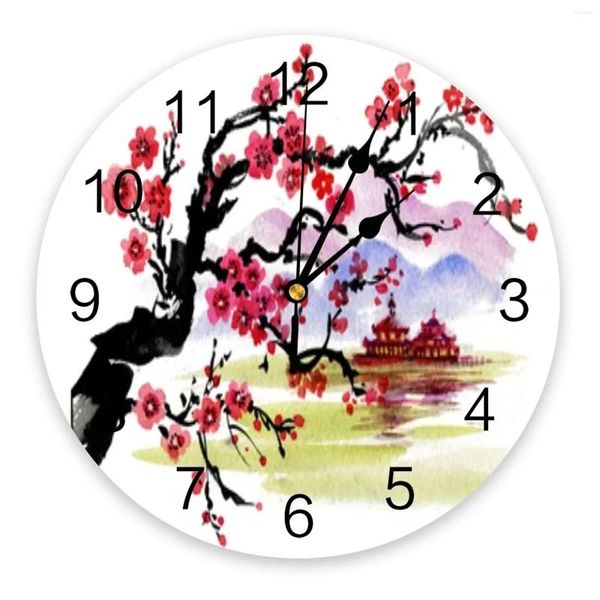 Horloges murales fleurissez une horloge de cerisier japonais grande cuisine moderne salle à manger de chambre ronde.