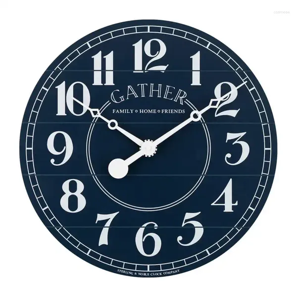 Horloges murales Horloge de ferme ronde intérieure analogique bleue avec chiffres arabes blancs et mouvement à quartz 50721