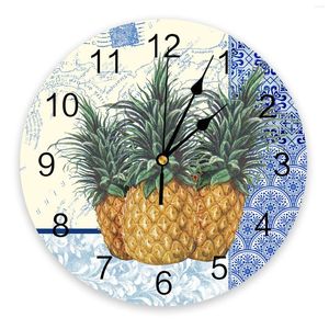 Wandklokken Blue en Wit Porselein Texture Textuur Pineapple Clock Modern Design Woonkamer Decor Home Decore Digitaal