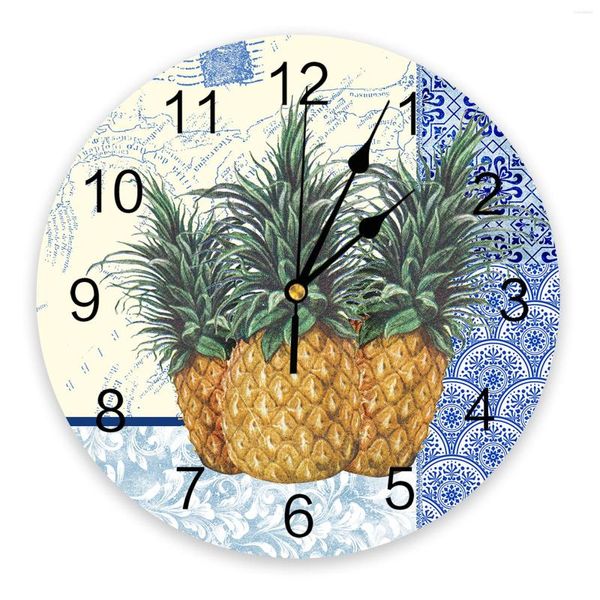 Relojes de pared, reloj de piña con textura de porcelana azul y blanca, diseño moderno, decoración para sala de estar, decoración Digital para el hogar