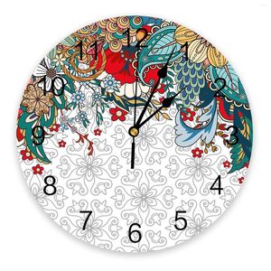 Relojes de pared estilo bohemio abstracto plantas florales impreso reloj moderno silencioso sala de estar decoración del hogar reloj colgante