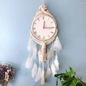 Wall Clocks Boheemian Feather White Clock Silent Simple Fashion Home Restaurant Decoratie Droomvanger