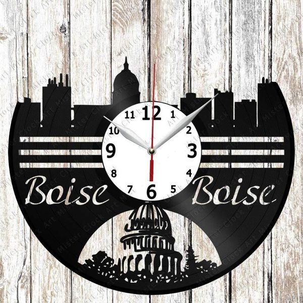 Relojes de pared Boise Skyline Record Clock Home Art Decor Diseño único Hecho a mano Regalo original Black Exclusive Fan