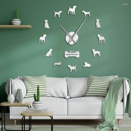 Horloges murales Border Terrier Dog Race Art DIY Miroir Autocollants Horloge géante sans cadre Slient Big Watch Borders Home Decor Cadeaux