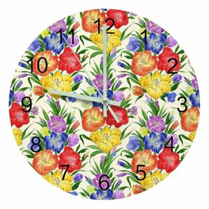 Horloges murales botanique Iris fleur plante pointeur lumineux horloge maison ornements rond silencieux salon chambre bureau décor