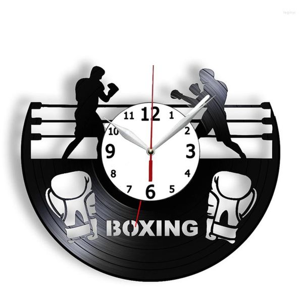 Relojes de pared, boxeo, lucha, deportes, arte, reloj de registro reutilizado para gimnasio en casa, sala de fitness, MMA Fighter, música Retro LP