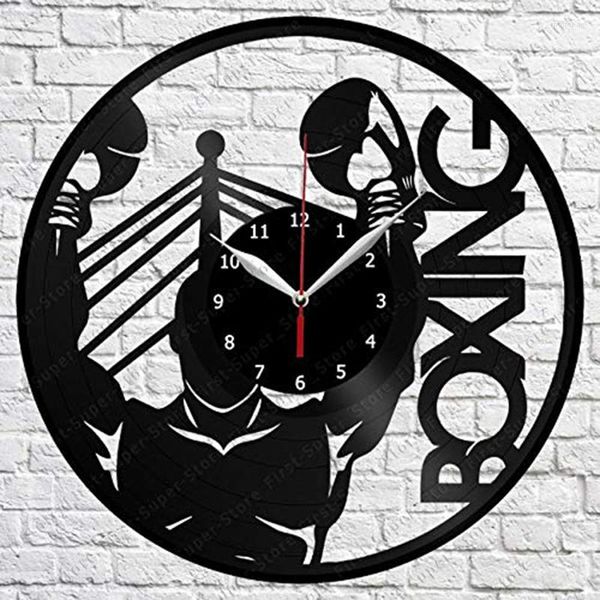 Horloges murales Boxe Fait à la main Horloge exclusive Art Decor Home Record Noir Cadeau original Design unique
