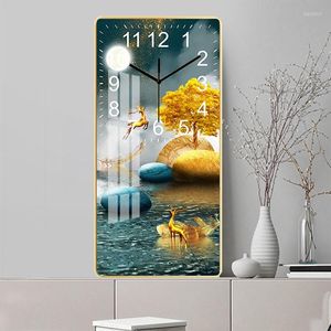 Relojes de pared de marca, reloj de porcelana de cristal Rectangular, esfera recubierta de papel, sala de estar, decoración moderna para el hogar, plástico