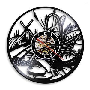 Horloges murales pain Record horloge Silhouette lumière LED boulangerie cuisine moderne signe éclairage suspendu montre pour la cuisson amant cadeau