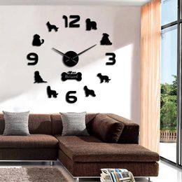 Horloges murales Briard Dog Race Clock Design moderne Berger De Brie Grande montre Horologe Autocollants auto-adhésifs