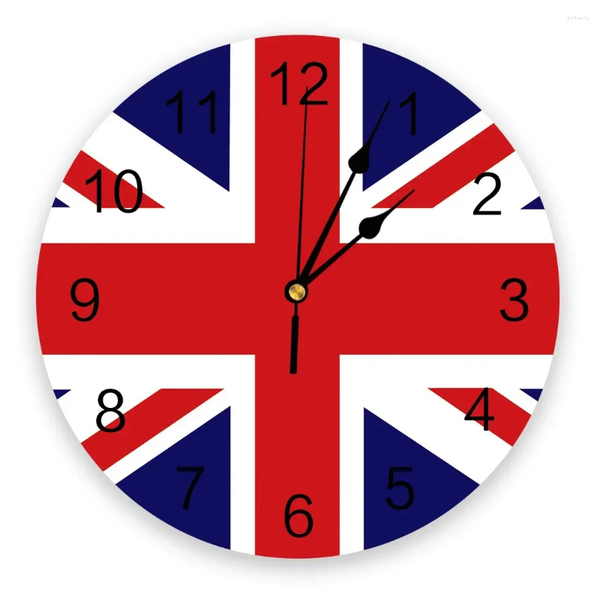 Relojes de pared Bandera británica Diseño breve Silent Home Cafe Decoración de oficina para cocina Arte Grande 25 cm