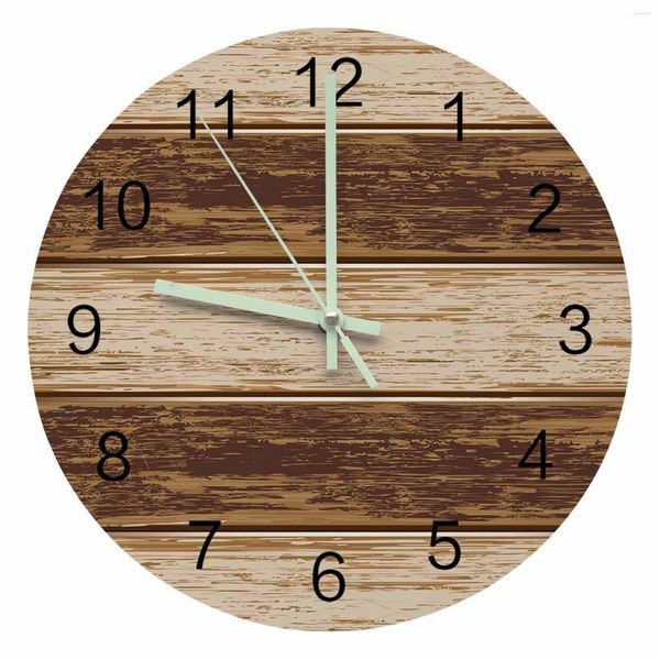 Horloges murales marron rétro Grain de bois rustique pointeur lumineux horloge maison ornements rond silencieux salon bureau décor