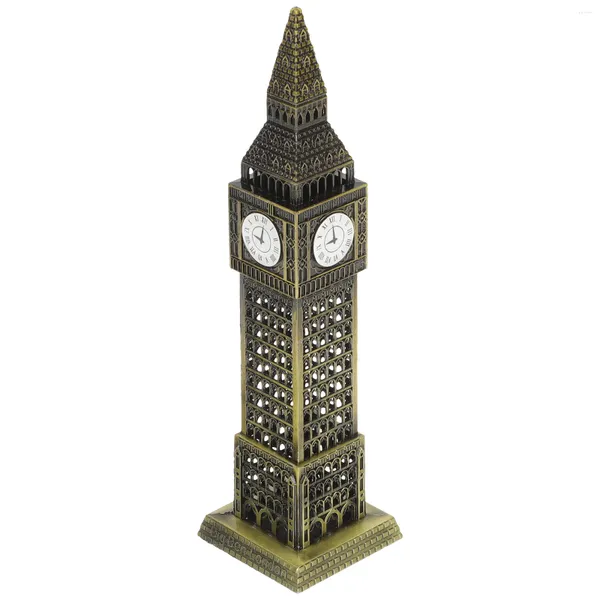 Relojes de pared Modelo de construcción Casa de metal Regalos Big Ben Arquitectura de escritorio vintage Arquitectura decorativa