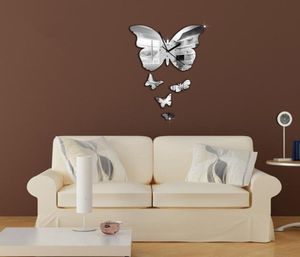 Horloges murales papillon 3D miroir autocollant rond bricolage TV fond chambre autocollants décor chambre salle de bain décoration de la maison 5740467