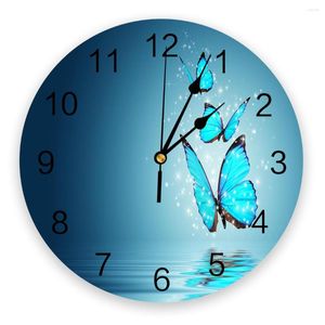 Horloges murales papillon bleu Bling horloge pour chambre d'enfants moderne décor à la maison numérique vivant autocollants