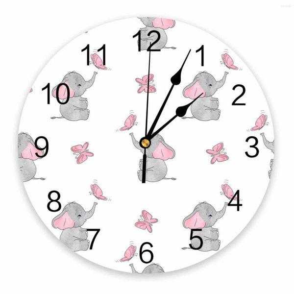 Horloges murales papillon dessin animé afrique éléphant blanc décoratif horloge ronde conception personnalisée Non tic-tac chambres silencieuses grandes