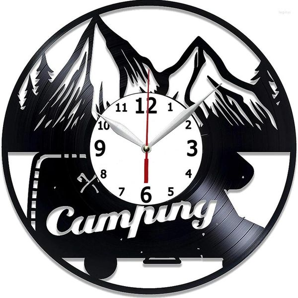 Horloges murales Camping horloge 12 pouces pour femme passe-temps Original décor à la maison randonnée Record tente produits faits à la main Bi