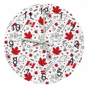 Horloges murales drapeau canadien castor pointeur lumineux horloge maison ornements rond silencieux salon bureau décor