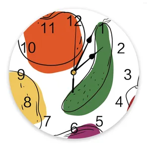 Wandklokken Cartoon Art Kleurblok Fruit PVC Modern Home Decor Woonkamer Kantoor Stickers Naald Digitaal Horloge