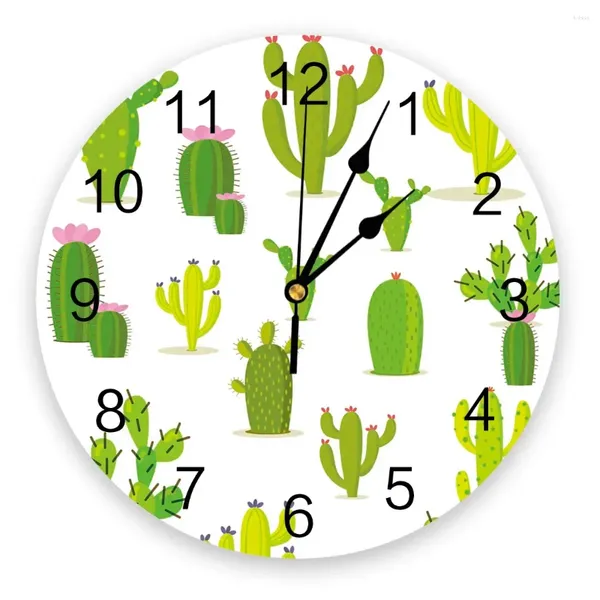 Horloges murales dessin animé cactus floraison silencieux maison café bureau décor pour cuisine art grand 25 cm