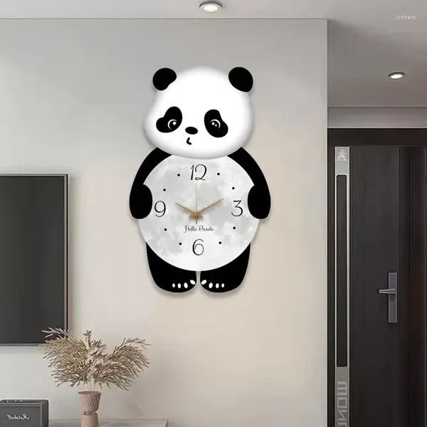 Horloges murales Horloge de dessin animé Chambre Salon Décoration Muet No Punch Moon Panda Home