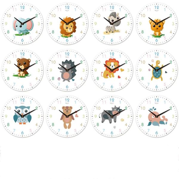 Relojes de pared Reloj de dibujos animados Habitación creativa para niños Animal Lindo Simple Mute Dormitorio de bebé Moda Arte Decoración para el hogar 50Q178
