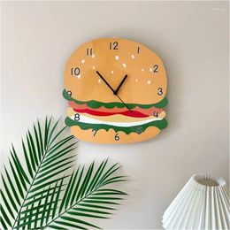 Horloges murales Cartoon Creative Burger Décoration Horloge Fast Food Restaurant Fried Chicken Shop Silencieux